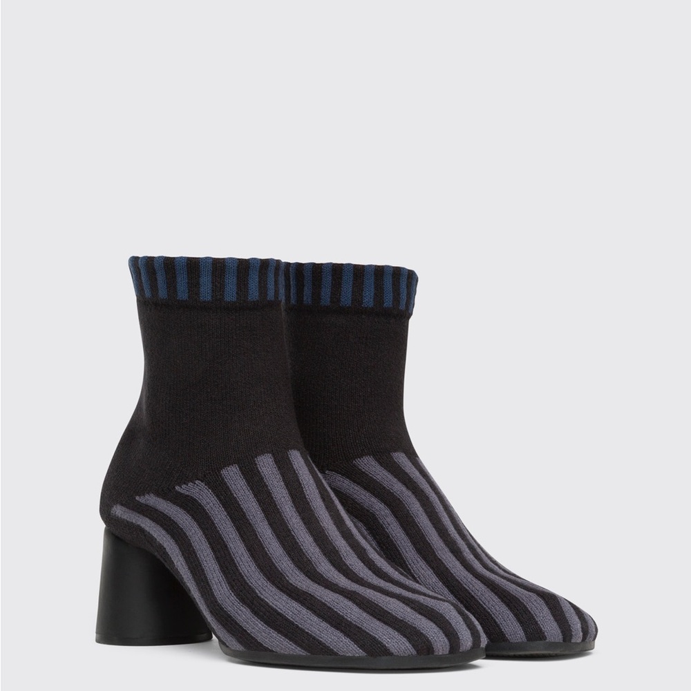 Camper Black and Blue Striped Ankle Boots